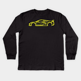 Accelerate Yellow C8 Corvette Racecar Side Silhouette Outline Accelerate Yellow Supercar Sports car Racing car Kids Long Sleeve T-Shirt